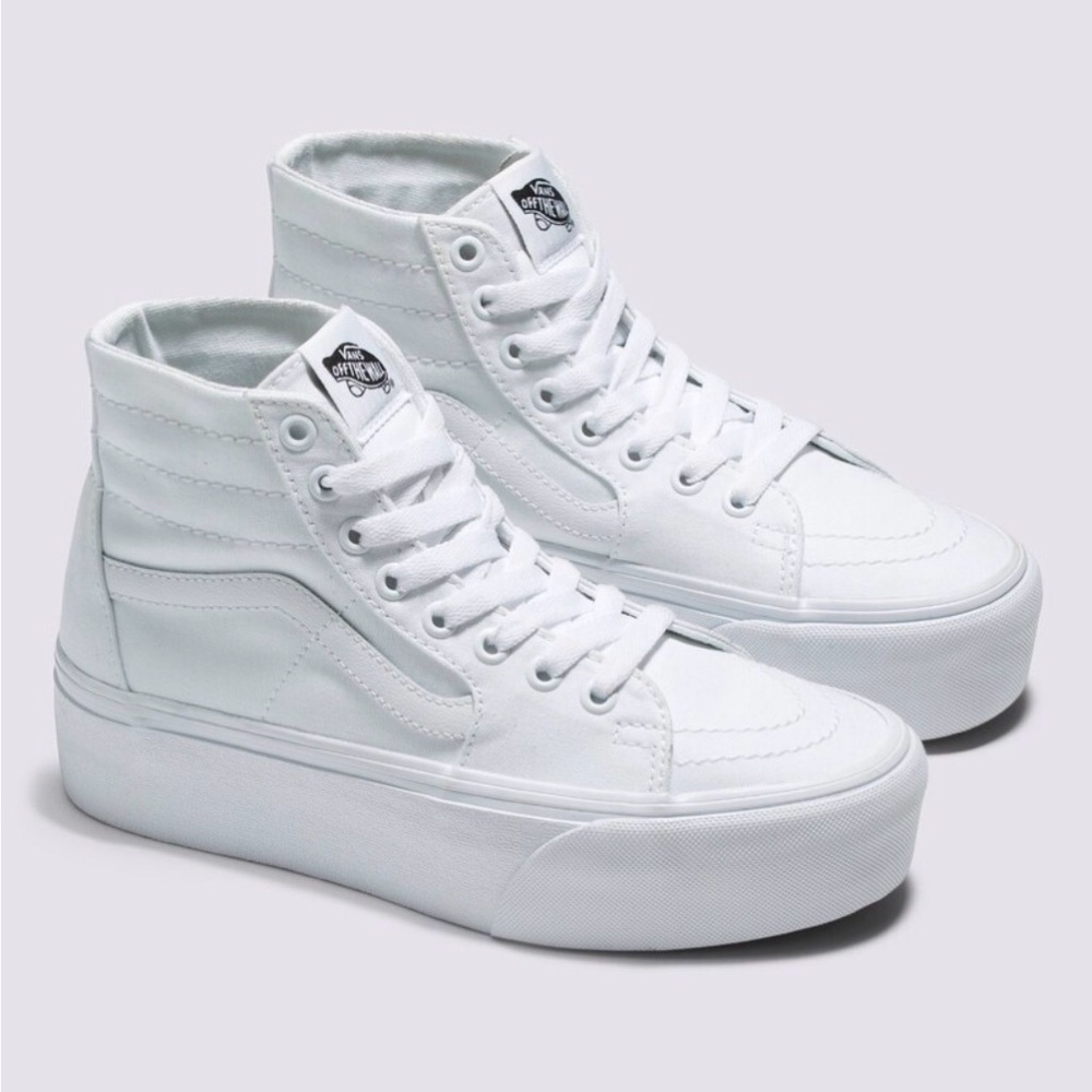 White high top platform Vans